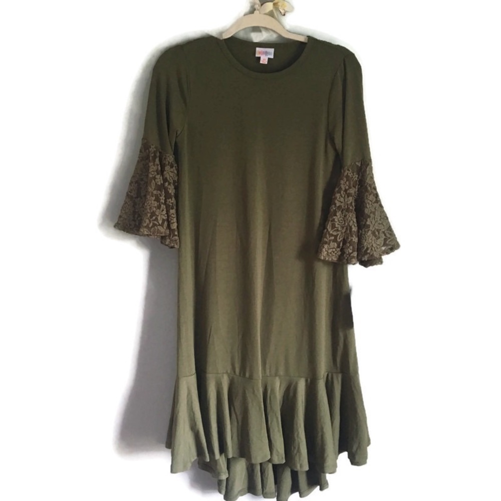 LULA ROE Maurine dress olive green lace sleeves